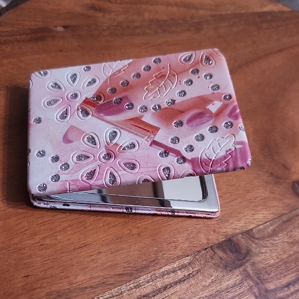 Elegant Pink Floral Compact Mirror